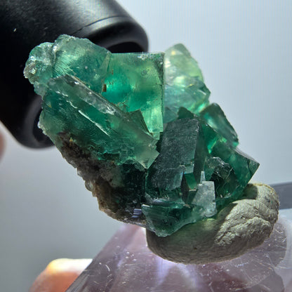 Spécimen cubique de fluorite fantôme transparente, Okorusu à parquet vert, Namibie 34*31*12mm #11851 