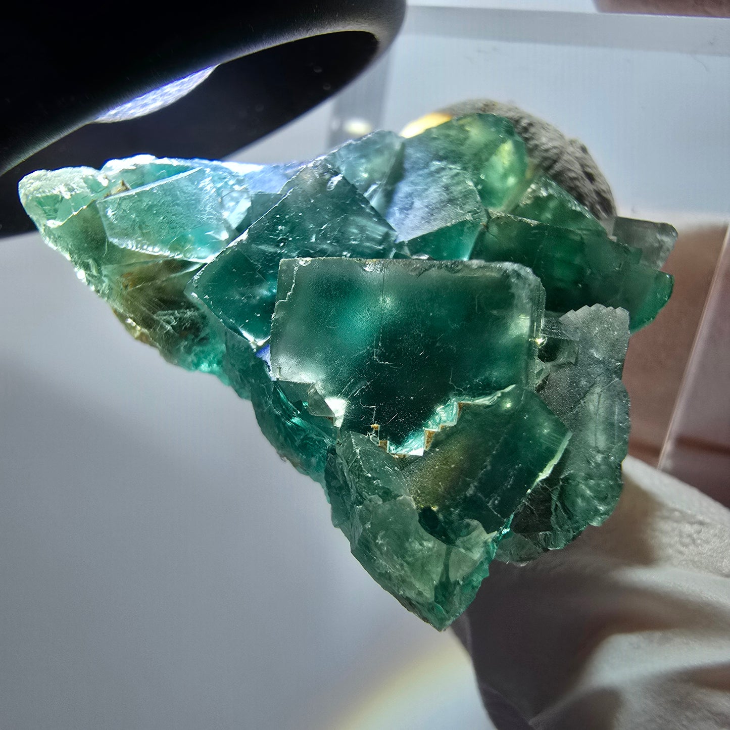 Spécimen cubique de fluorite fantôme transparente, Okorusu à parquet vert, Namibie 34*31*12mm #11851 