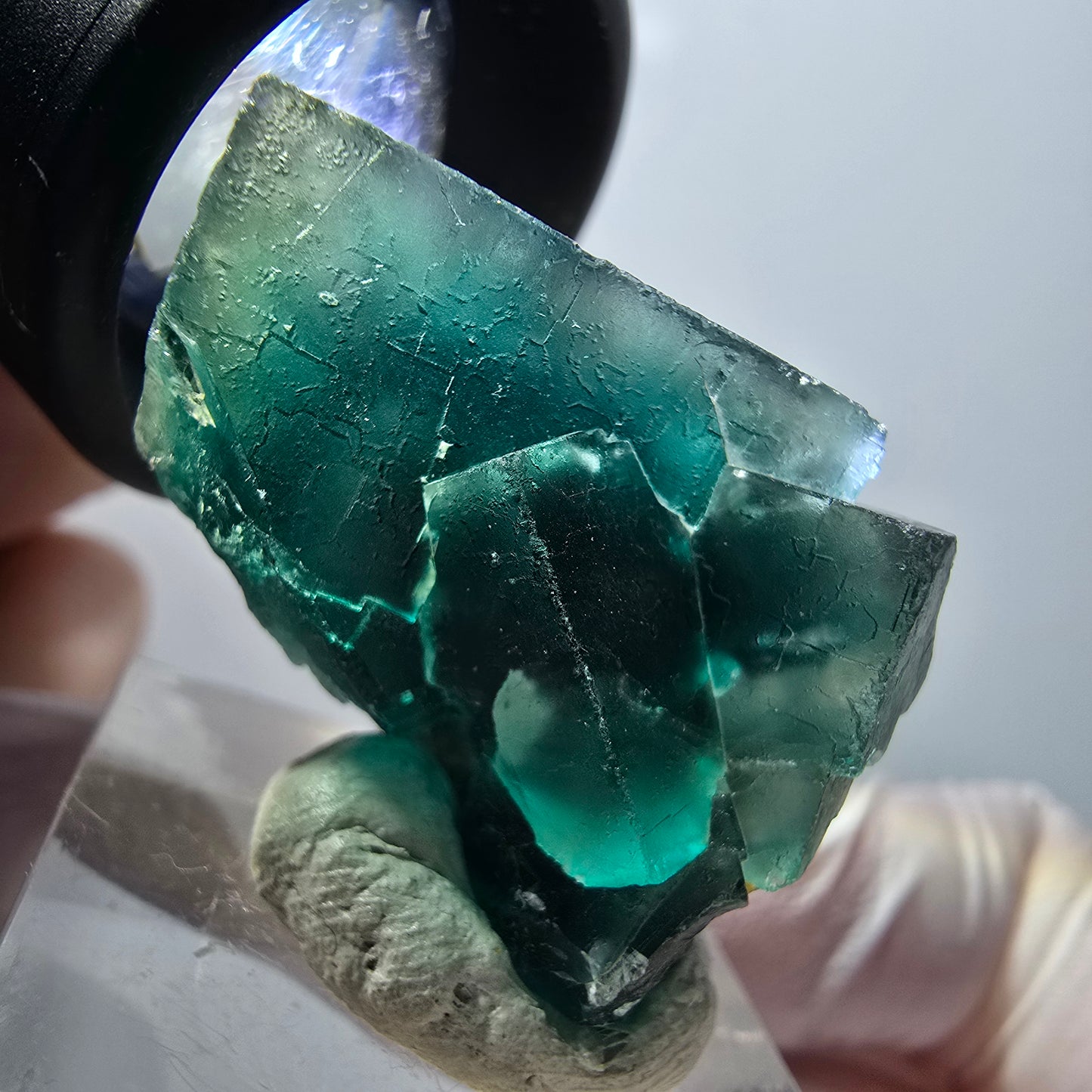 Spécimen cubique de fluorite fantôme transparente, Okorusu vert tessellé, Namibie 29*21*18mm #11854 