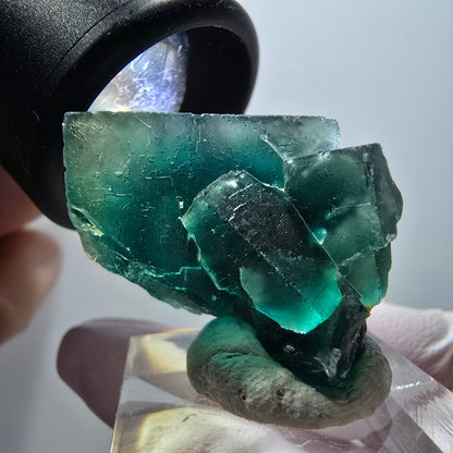 Spécimen cubique de fluorite fantôme transparente, Okorusu vert tessellé, Namibie 29*21*18mm #11854 
