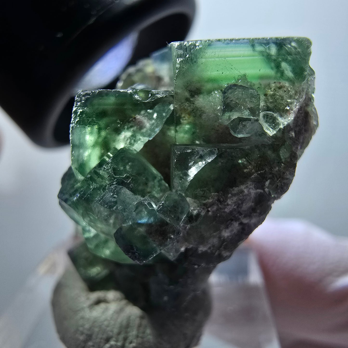 Spécimen cubique de fluorite fantôme très clair, vert Okorusu, Namibie 29*21*17mm #11856 