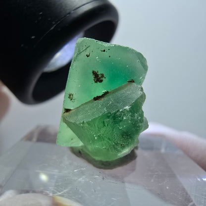 Spécimen cubique de fluorite fantôme transparente, Okorusu vert, Namibie 19*15*10mm #11857 