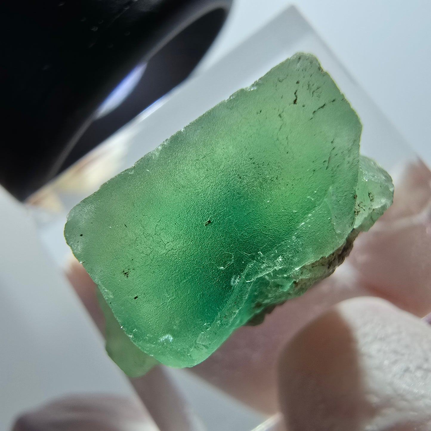 Spécimen cubique de fluorite fantôme transparente, Okorusu vert, Namibie 19*15*10mm #11857 