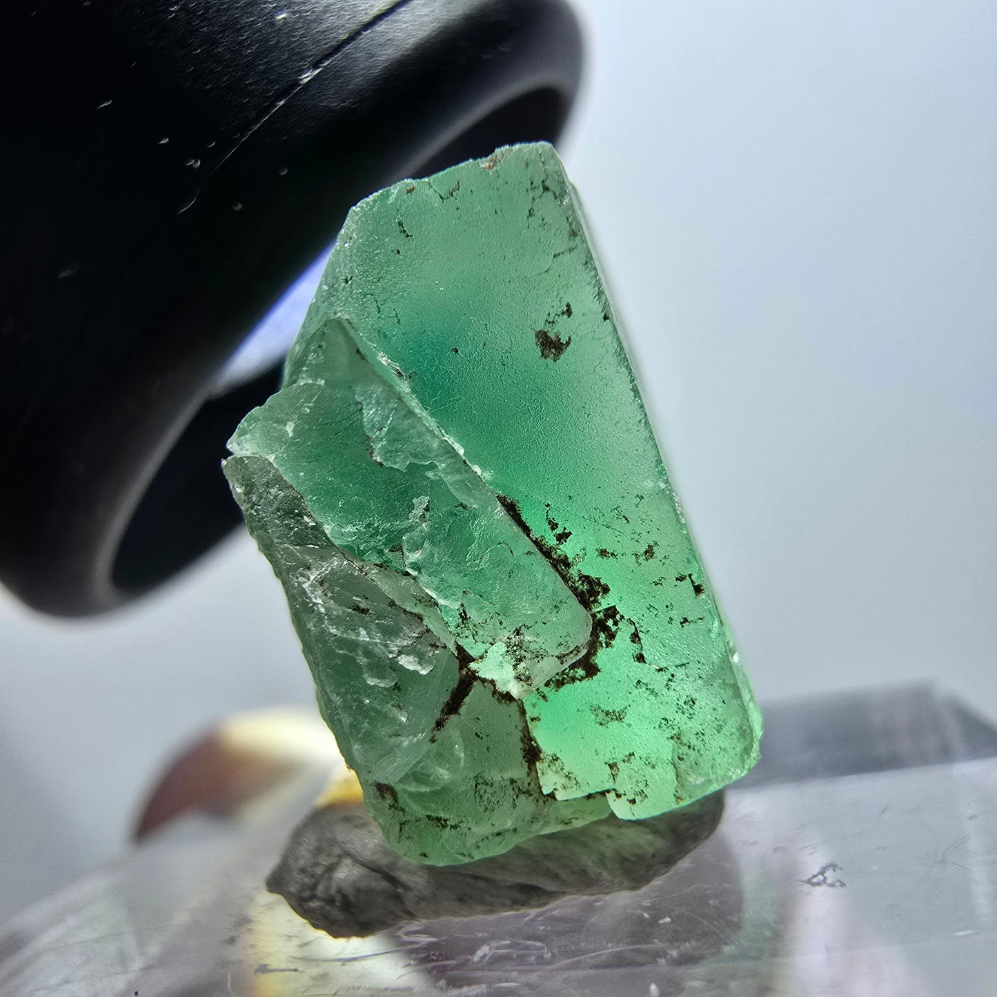 Spécimen cubique de fluorite fantôme transparente, Okorusu vert, Namibie 19*15*10mm #11857 