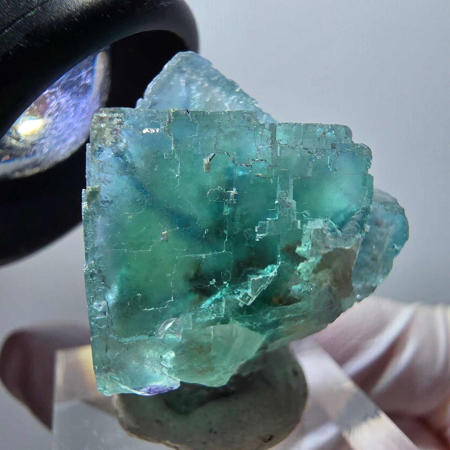 Spécimen cubique de fluorite fantôme transparente, Okorusu à carreaux verts, Namibie 31*25*15mm #11858 