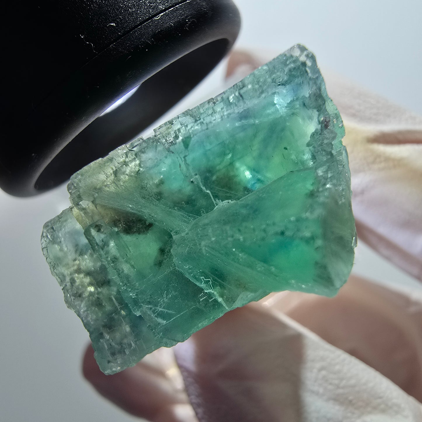 Spécimen cubique de fluorite fantôme transparente, Okorusu à carreaux verts, Namibie 31*25*15mm #11858 