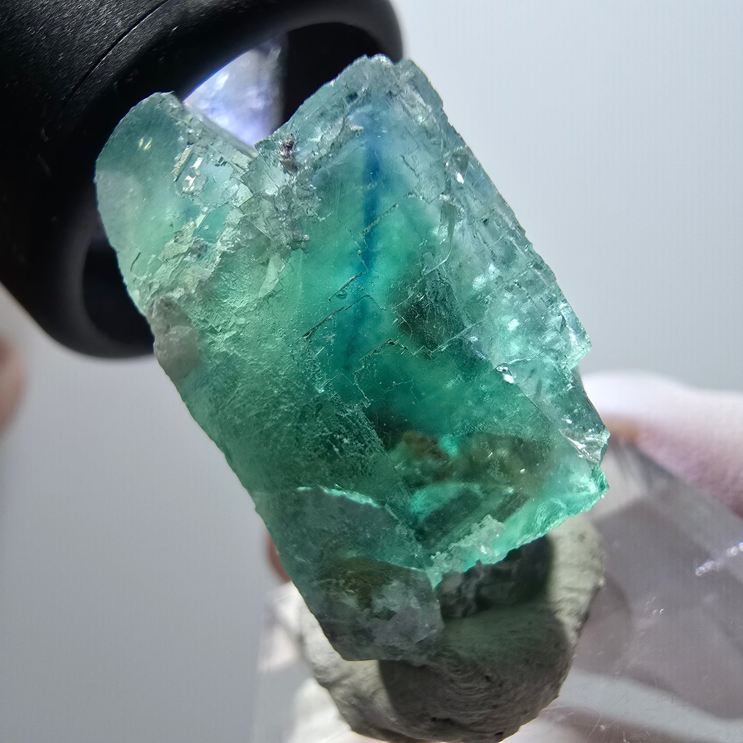 Spécimen cubique de fluorite fantôme transparente, Okorusu à carreaux verts, Namibie 31*25*15mm #11858 