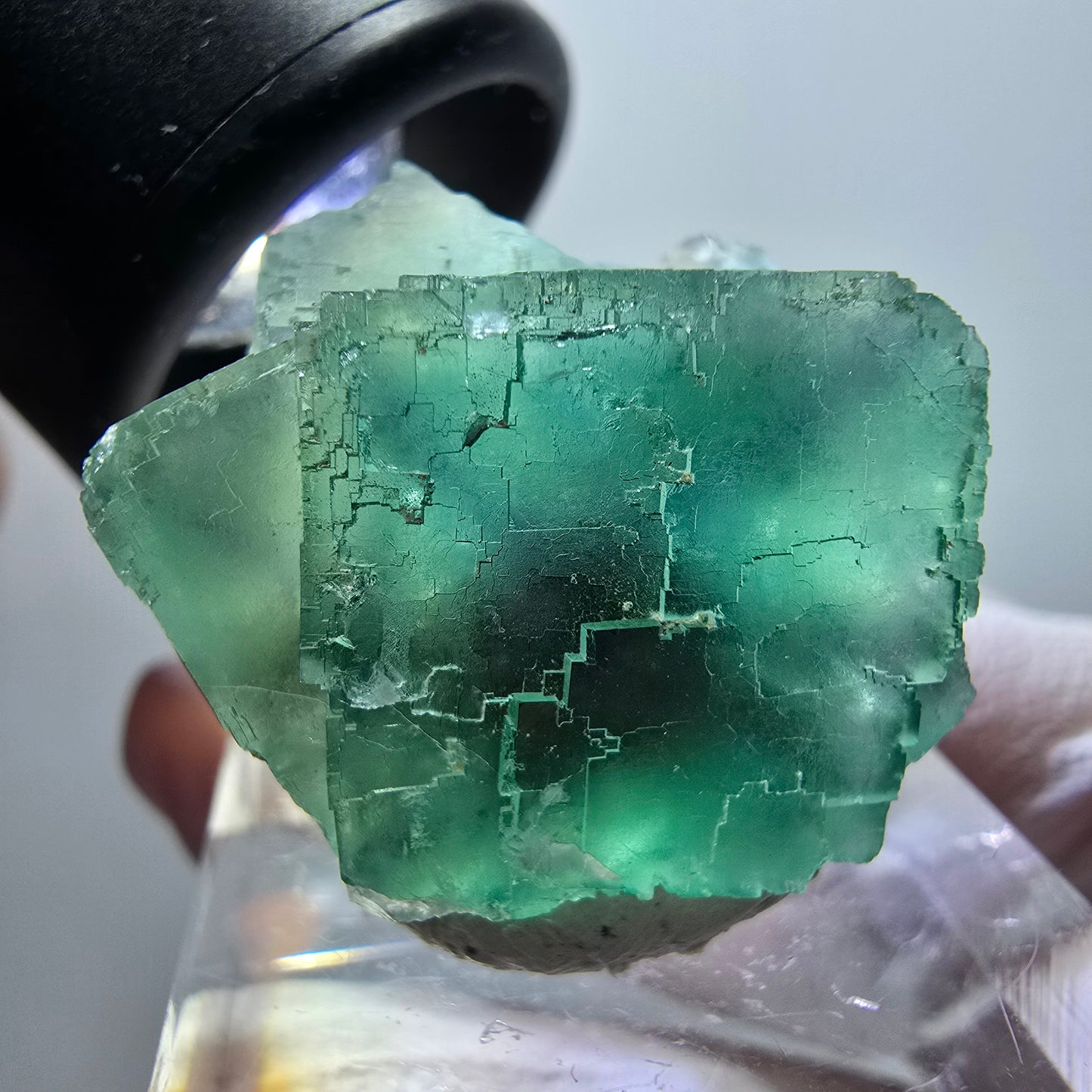 Spécimen cubique de fluorite fantôme transparente, Okorusu vert tessellé, Namibie 25*23*19mm #11859 