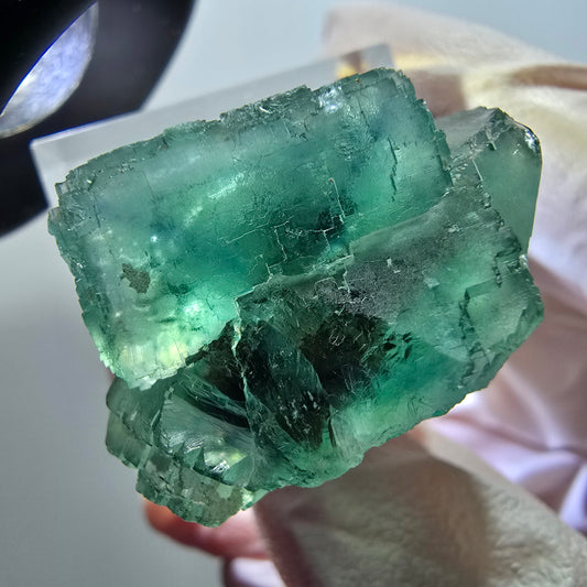 Clear phantom fluorite cube specimen, green tessellated Okorusu, Namibia 25*23*19mm #11859 