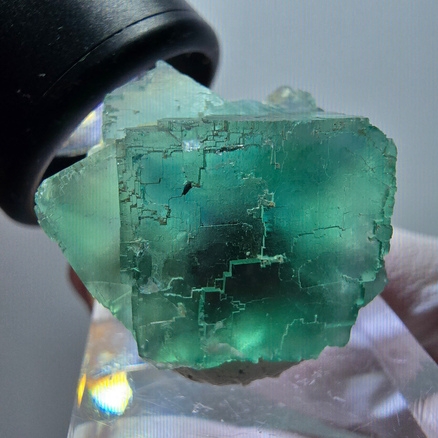 Spécimen cubique de fluorite fantôme transparente, Okorusu vert tessellé, Namibie 25*23*19mm #11859 