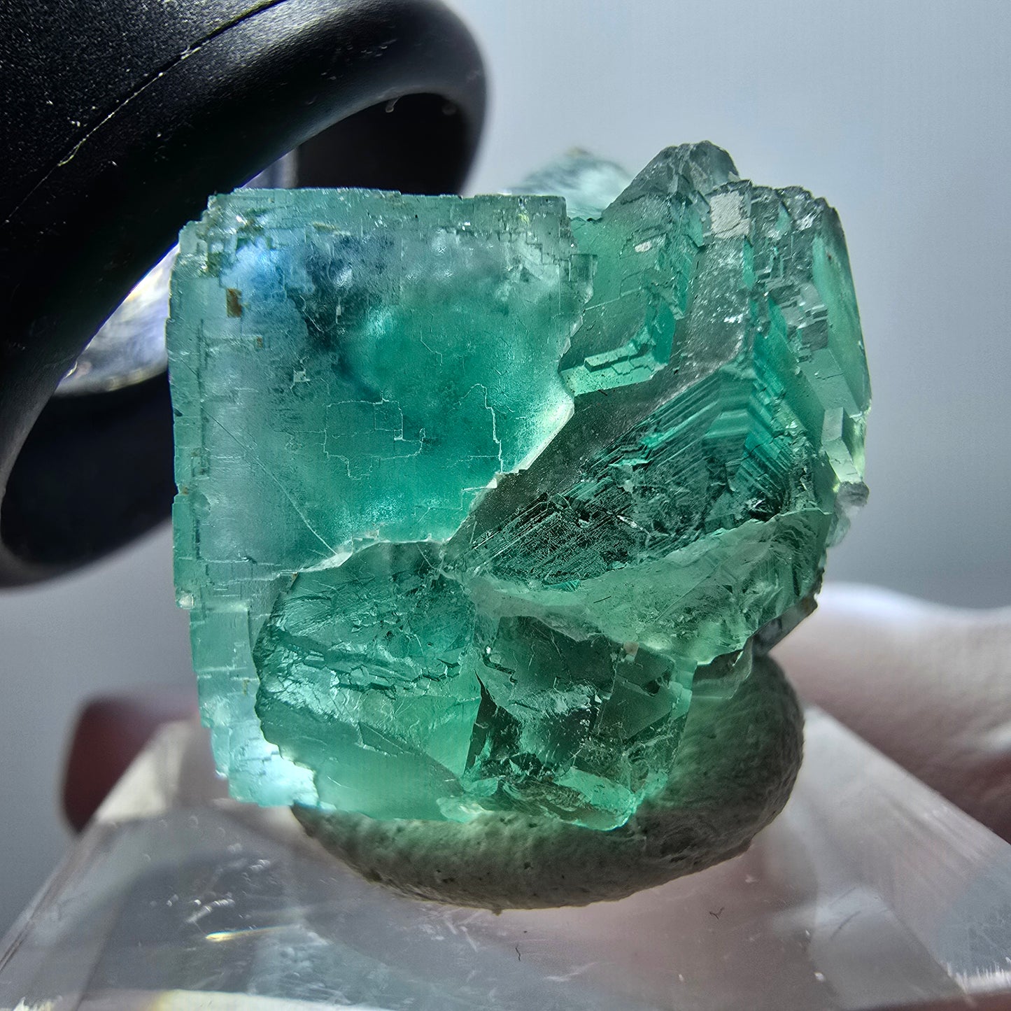 Spécimen cubique de fluorite fantôme transparente, Okorusu vert tessellé, Namibie 25*23*19mm #11859 