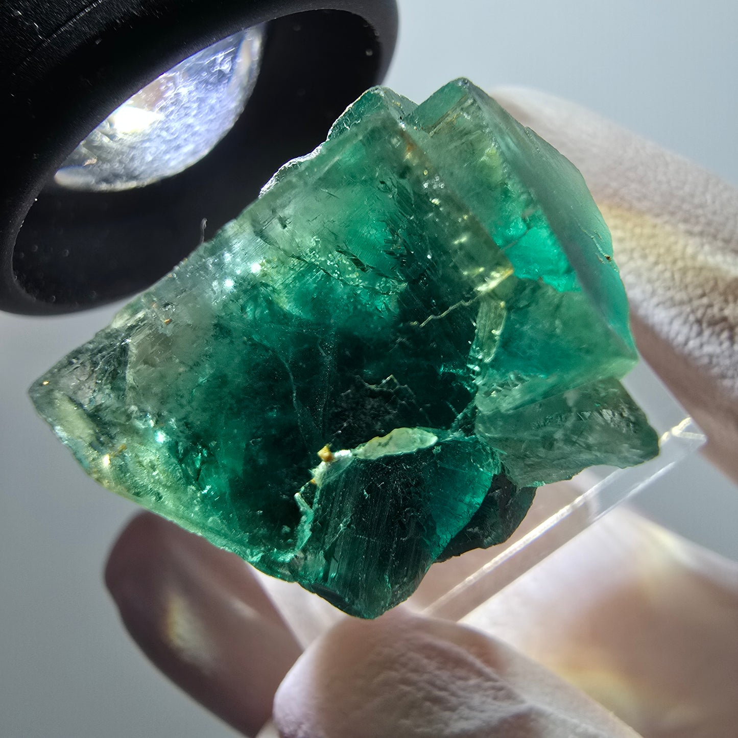 Spécimen cubique de fluorite fantôme très clair, vert Okorusu, Namibie 26*25*19mm #11861 
