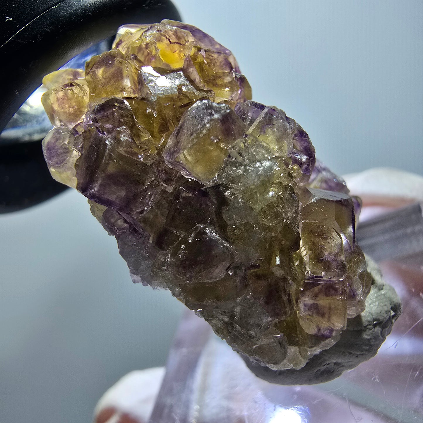 Rare spécimen de cube de fluorite fantôme, jaune-violet, Okorusu, Namibie, 28*22*13 mm #11864 