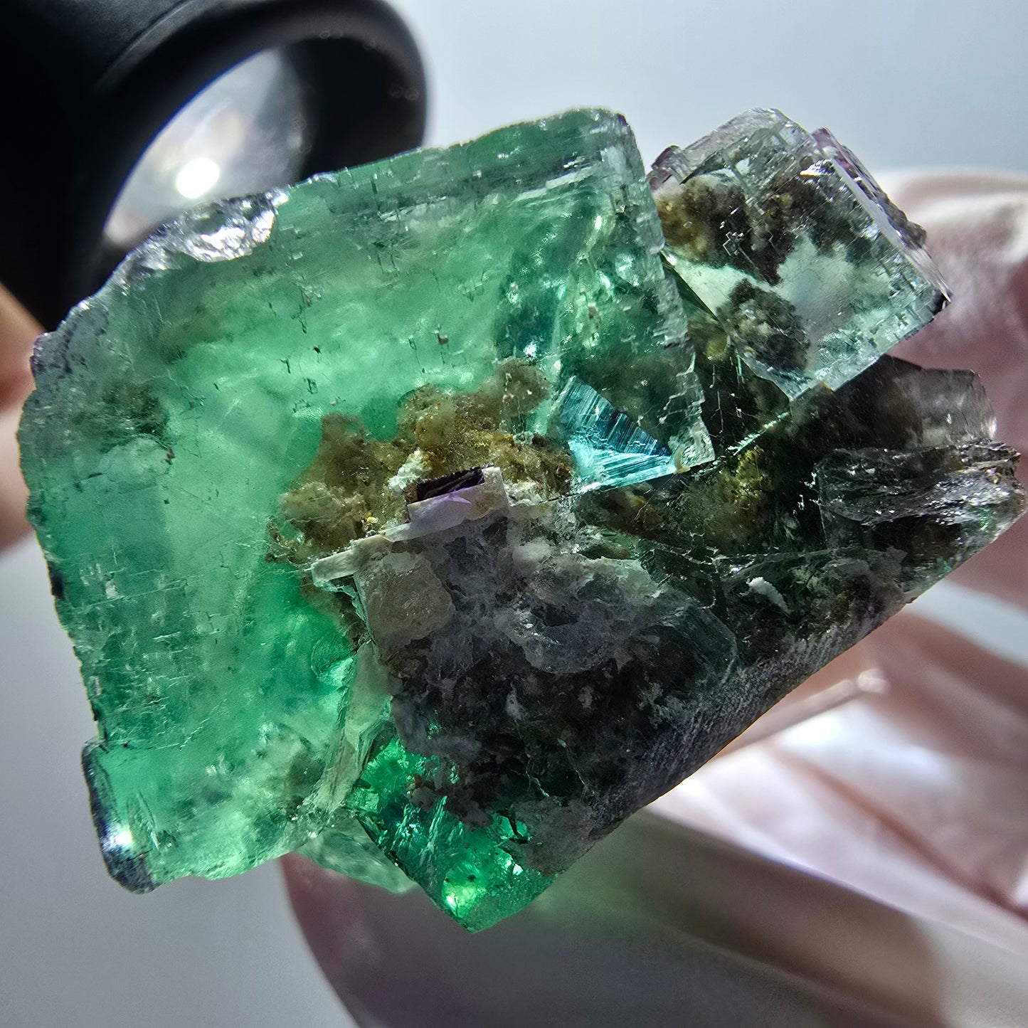 Cube d'escalier en fluorite Phantom, parquet vert Okorusu, Namibie 39*36*27mm #11880 