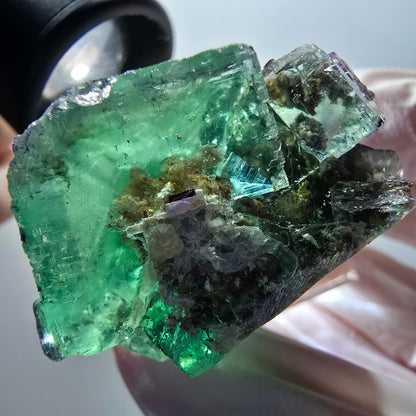 Cube d'escalier en fluorite Phantom, parquet vert Okorusu, Namibie 39*36*27mm #11880 