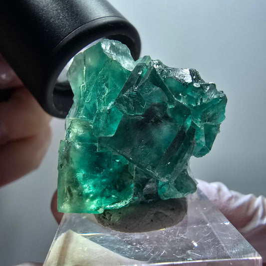 Phantom Fluorite Cube Step, green parqueted Okorusu, Namibia 34*27*14mm #11884 