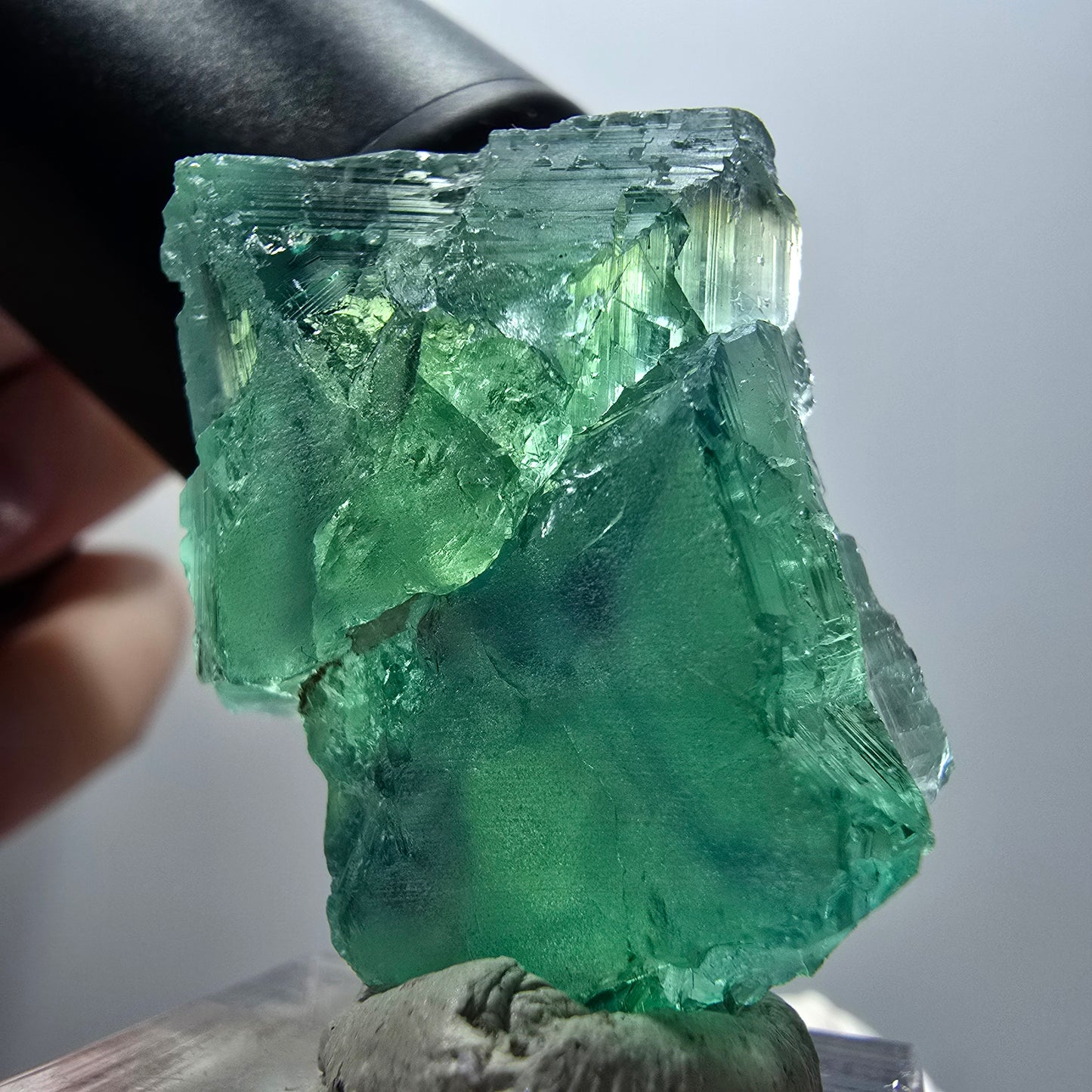 Cube de fluorite Phantom Step, parquet vert Okorusu, Namibie 34*27*18mm #11889 