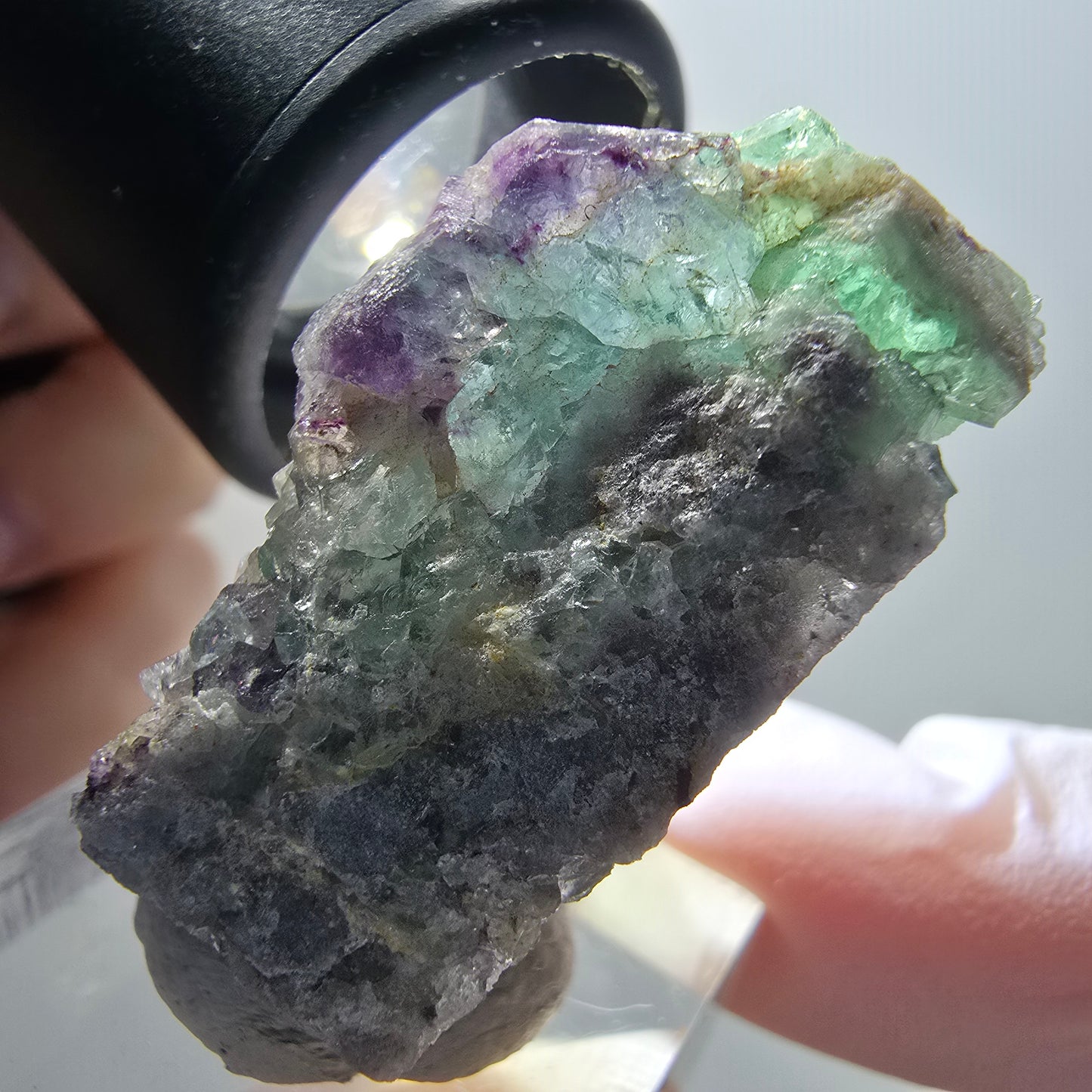 Rare phantom fluorite cube specimen, green-purple, Okorusu, Namibia, 35*22*17mm #11897 