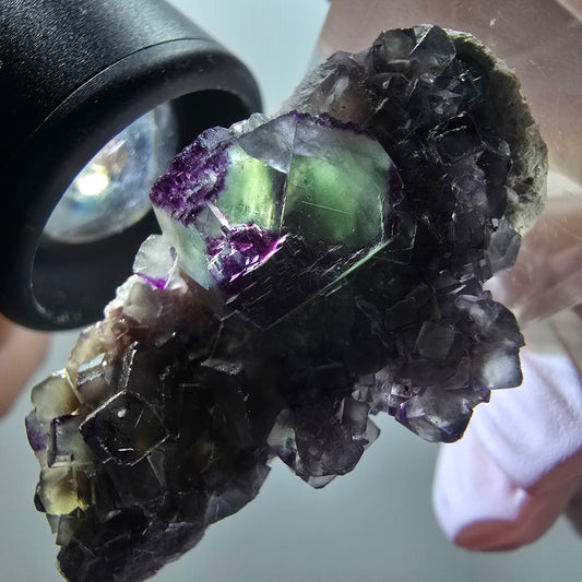 Rare phantom fluorite cube specimen, green-purple, Okorusu, Namibia, 43*22*15mm #11899 