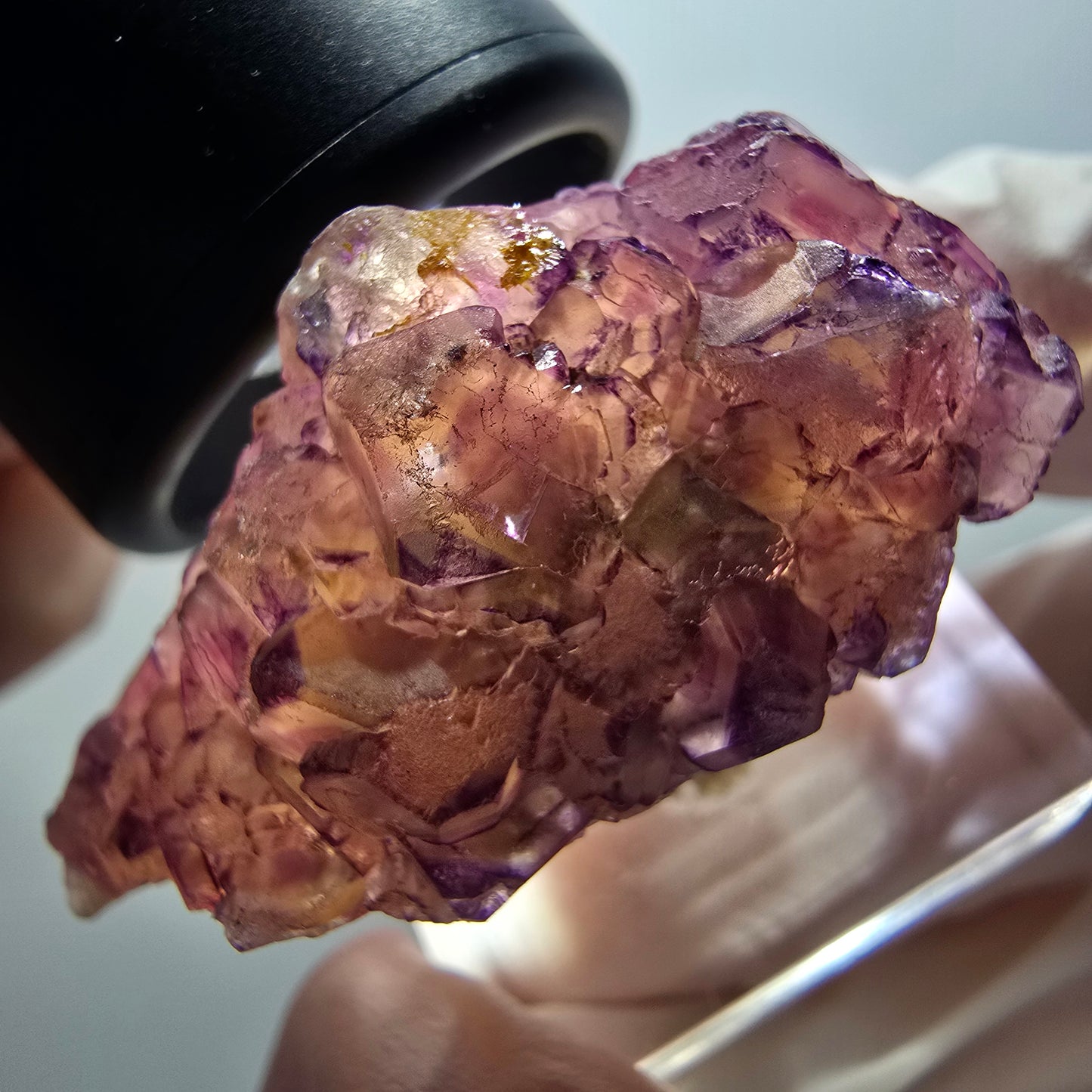 Rare spécimen cubique de fluorite fantôme, violet-jaune, Okorusu, Namibie, 42*28*21 mm #11906 