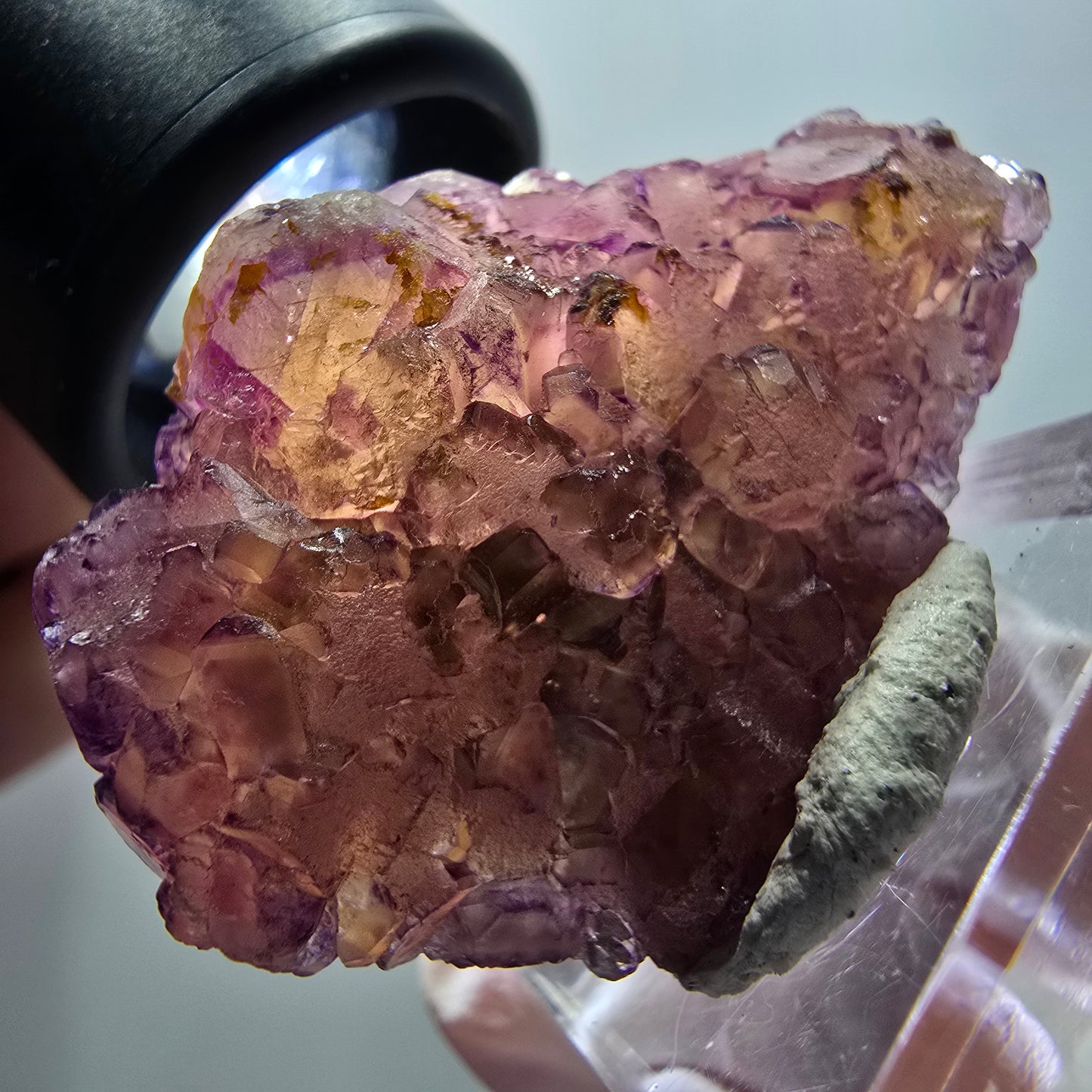 Rare spécimen cubique de fluorite fantôme, violet-jaune, Okorusu, Namibie, 42*28*21 mm #11906 