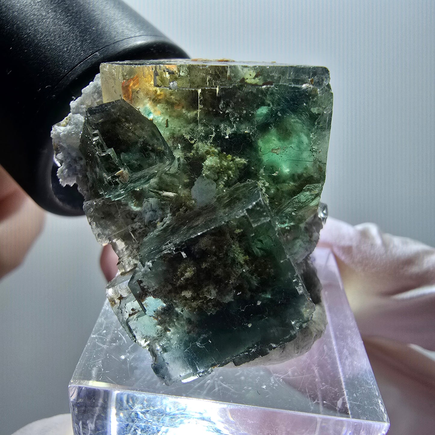 Cube d'escalier en fluorite Phantom, parquet vert Okorusu, Namibie 40*32*20mm #11914 