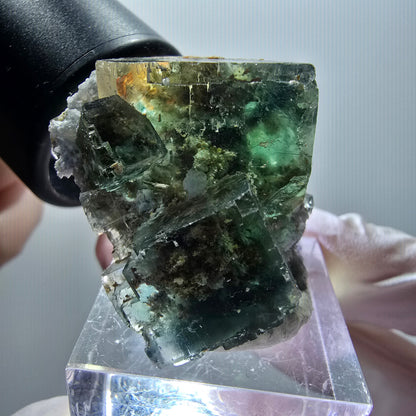Cube d'escalier en fluorite Phantom, parquet vert Okorusu, Namibie 40*32*20mm #11914 