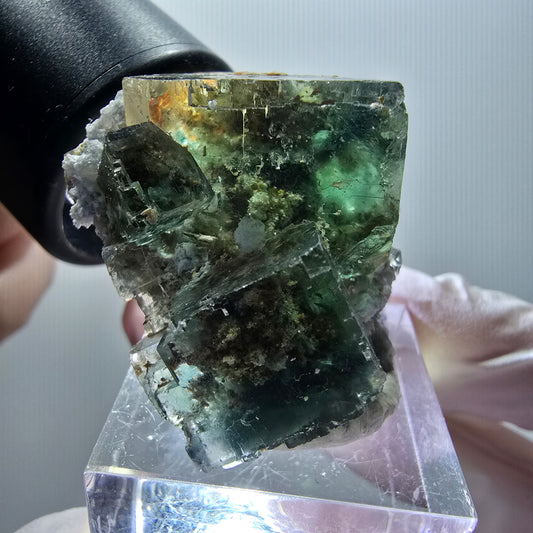 Phantom Fluorite Cube Step, green parqueted Okorusu, Namibia 40*32*20mm #11914 