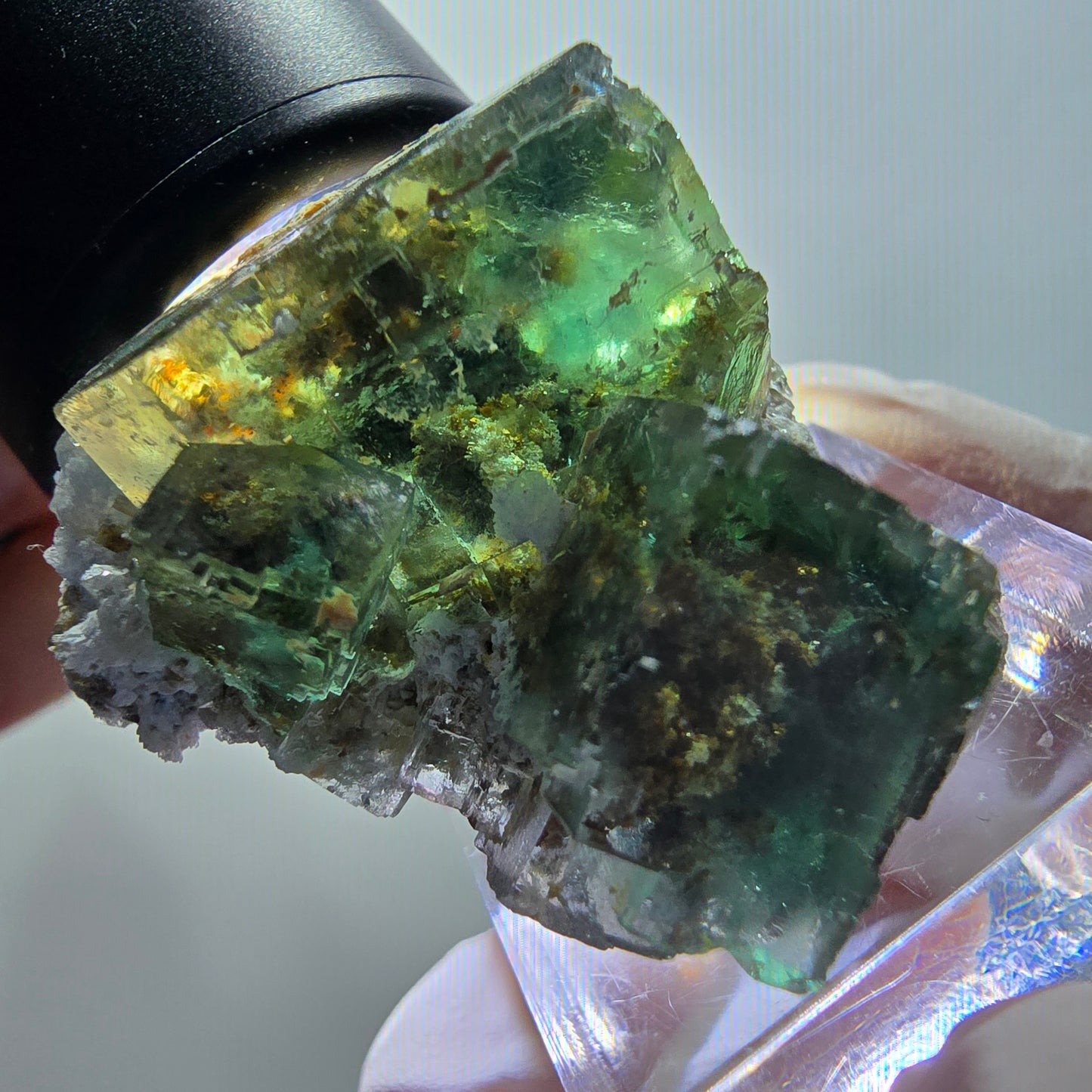 Cube d'escalier en fluorite Phantom, parquet vert Okorusu, Namibie 40*32*20mm #11914 