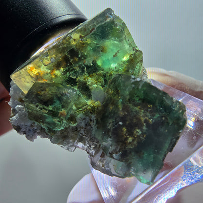 Cube d'escalier en fluorite Phantom, parquet vert Okorusu, Namibie 40*32*20mm #11914 