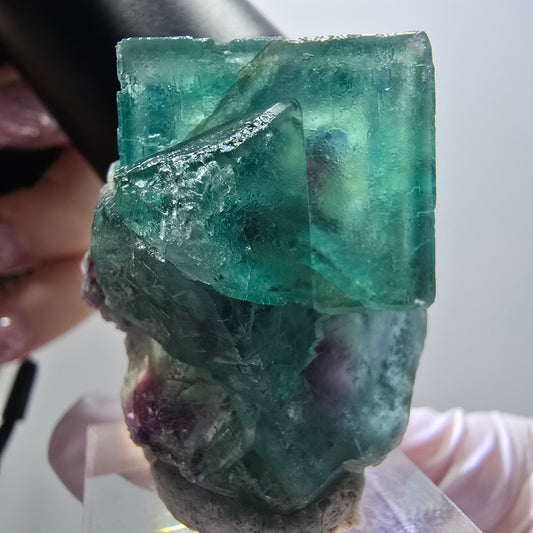Rare phantom fluorite cube specimen, green-purple, Okorusu, Namibia, 39*31*23mm #11918 
