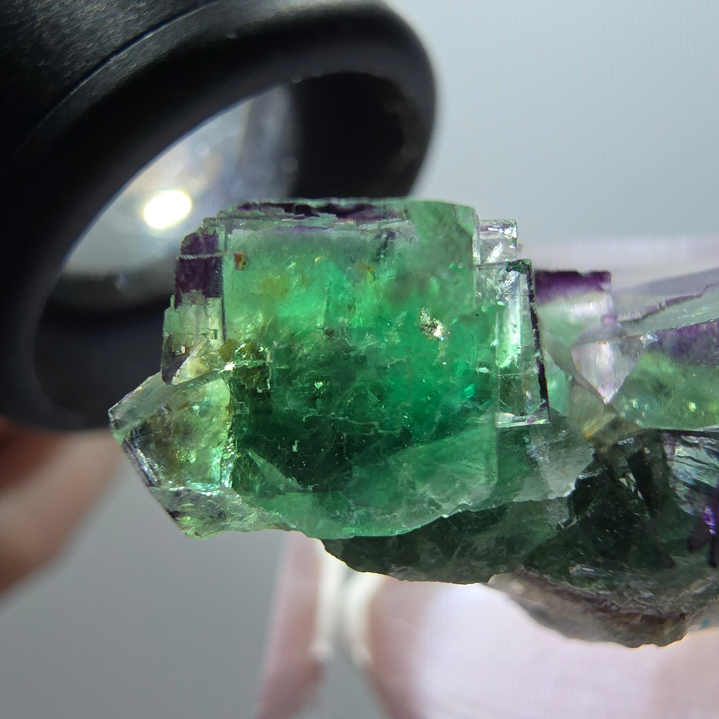 Rare phantom fluorite cube specimen, green-purple, Okorusu, Namibia, 26*18*13mm #11931 