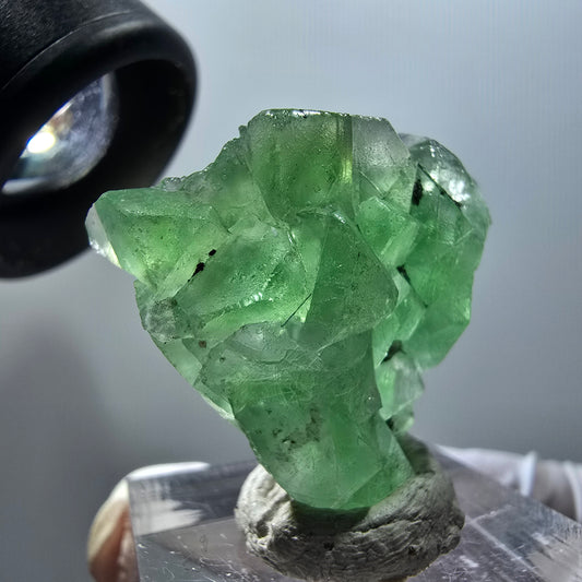 Phantom Fluorit, Schörl Turmalin, Hyalit Stufe Erongo, Namibia 30*27*12mm #11934
