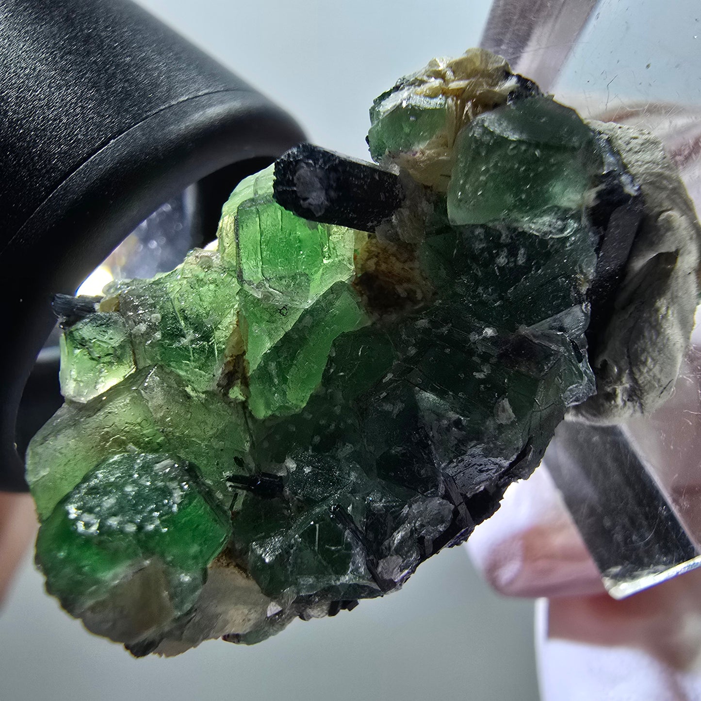 Fluorite fantôme, tourmaline Schörl, muscovite Stage Erongo, Namibie 30*18*14mm #11938 