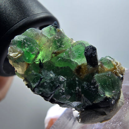 Fluorite fantôme, tourmaline Schörl, muscovite Stage Erongo, Namibie 30*18*14mm #11938 
