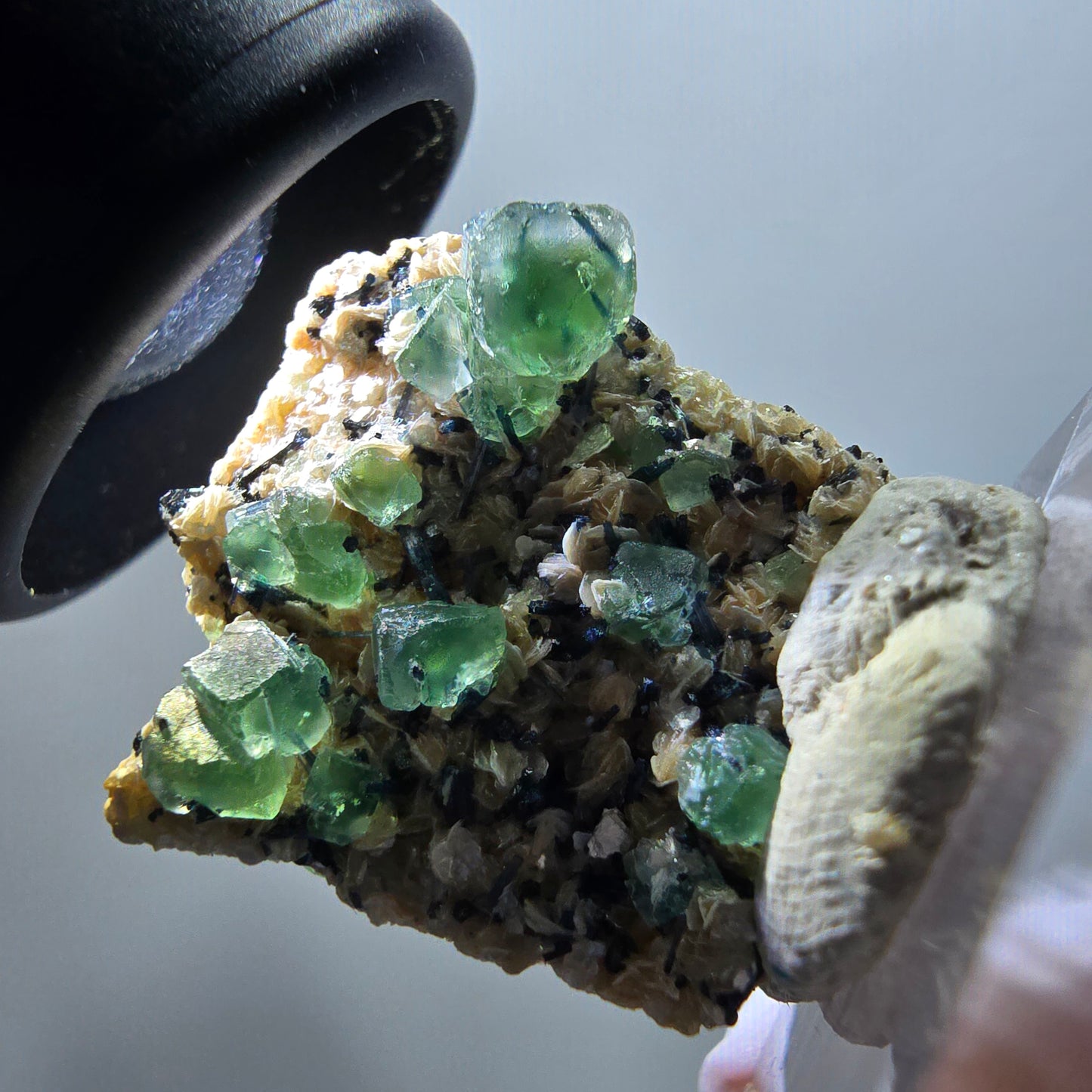 Fluorite fantôme, Tourmaline Schörl, Stade muscovite Erongo, Namibie 28*28*13mm #11944 