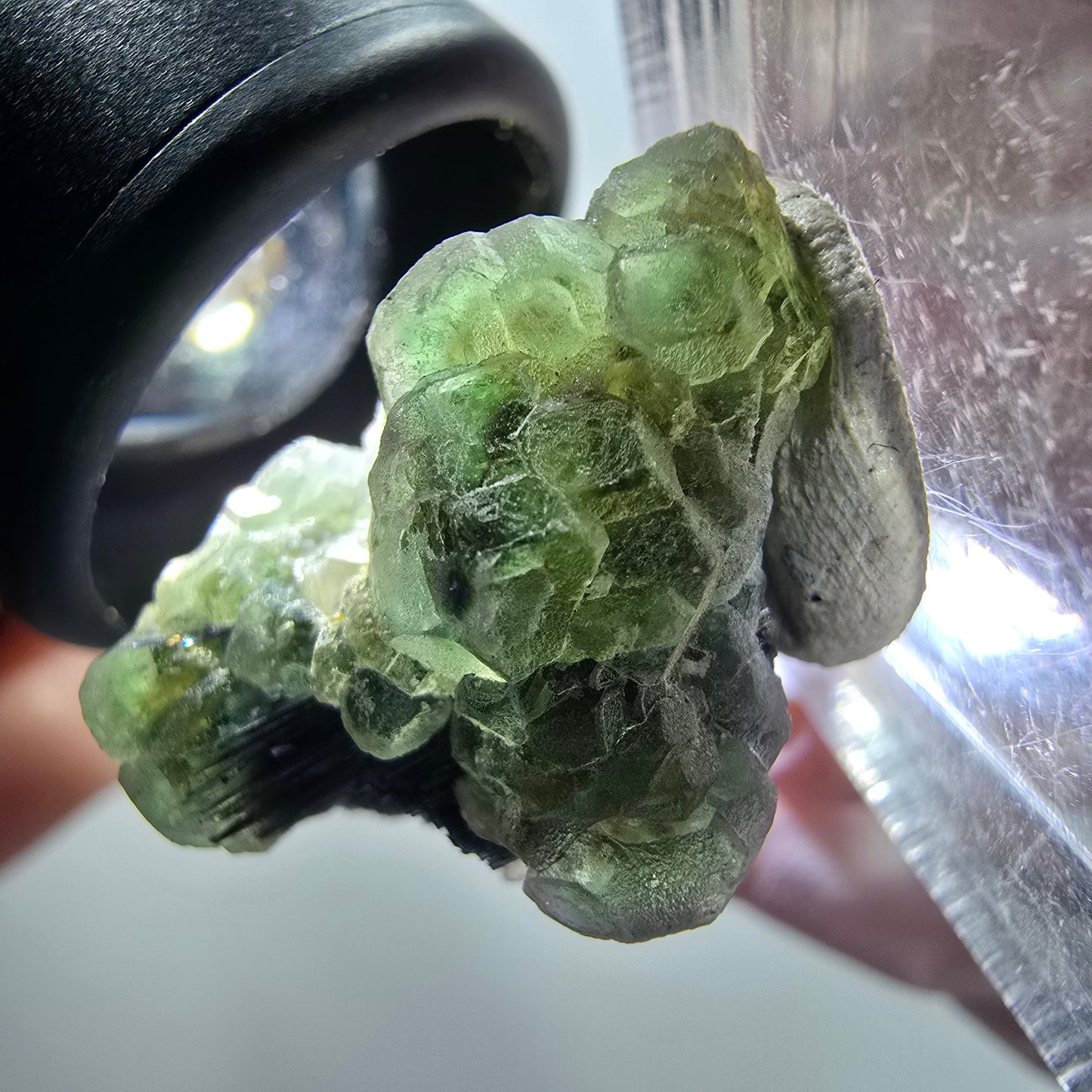 Phantom Fluorit, Schörl Turmalin, Muskovit Stufe Erongo, Namibia 25*18*17mm #11947