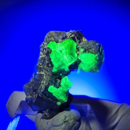 Spécimen de fluorite fantôme colorée, tourmaline schorl, muscovite, hyalite, Erongo, Namibie 31*22*17mm #11948 