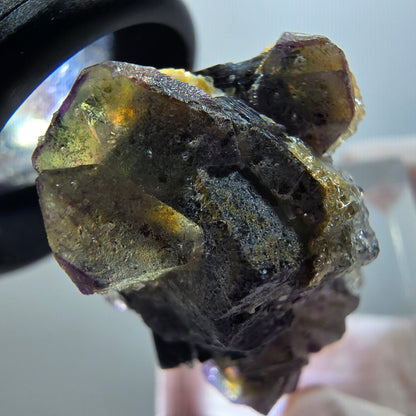 Spécimen de fluorite fantôme colorée, tourmaline schorl, muscovite, hyalite, Erongo, Namibie 31*22*17mm #11948 