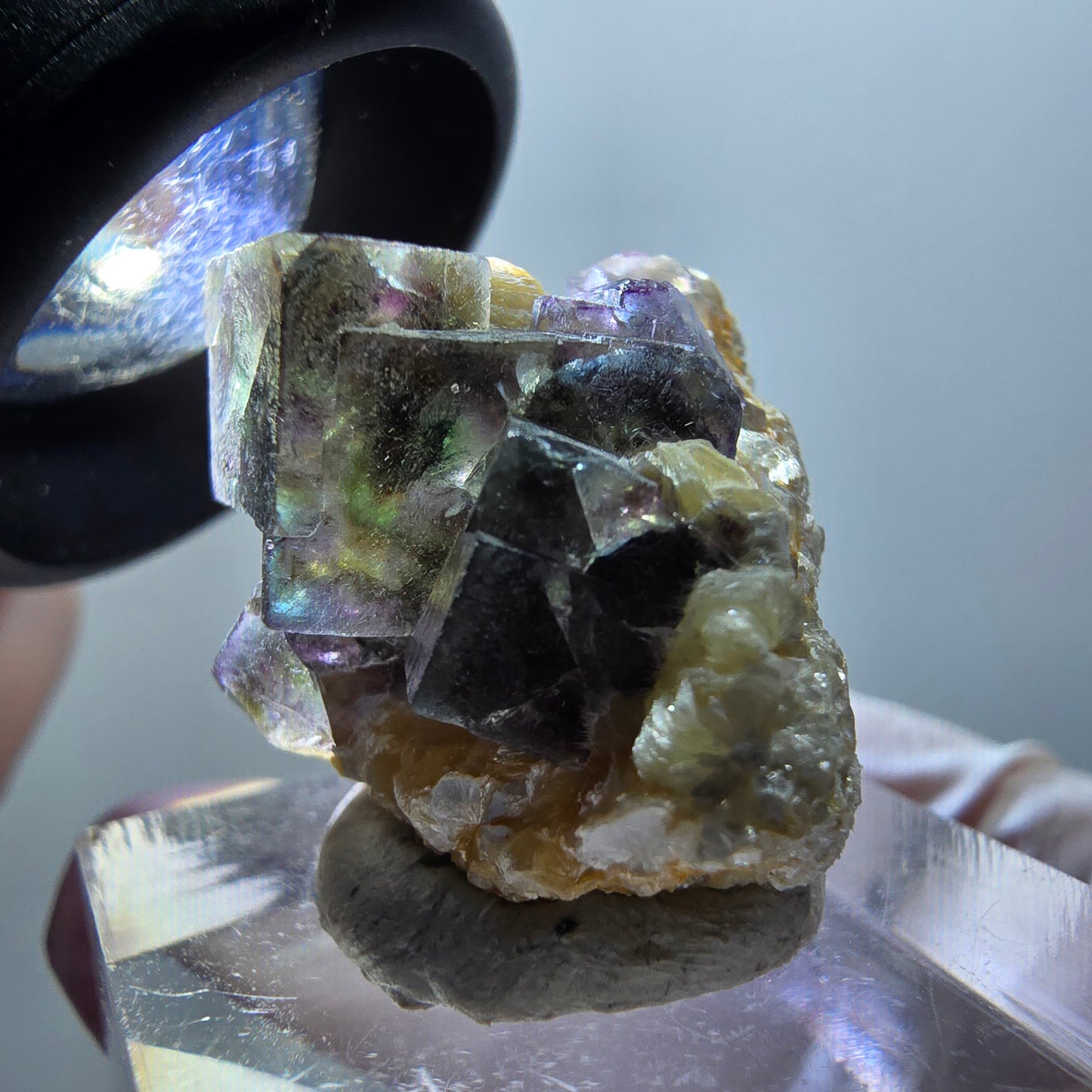 Cubes de fluorite fantôme colorés, spécimen de muscovite d'Erongo, Namibie 24*19*20 mm #11953 