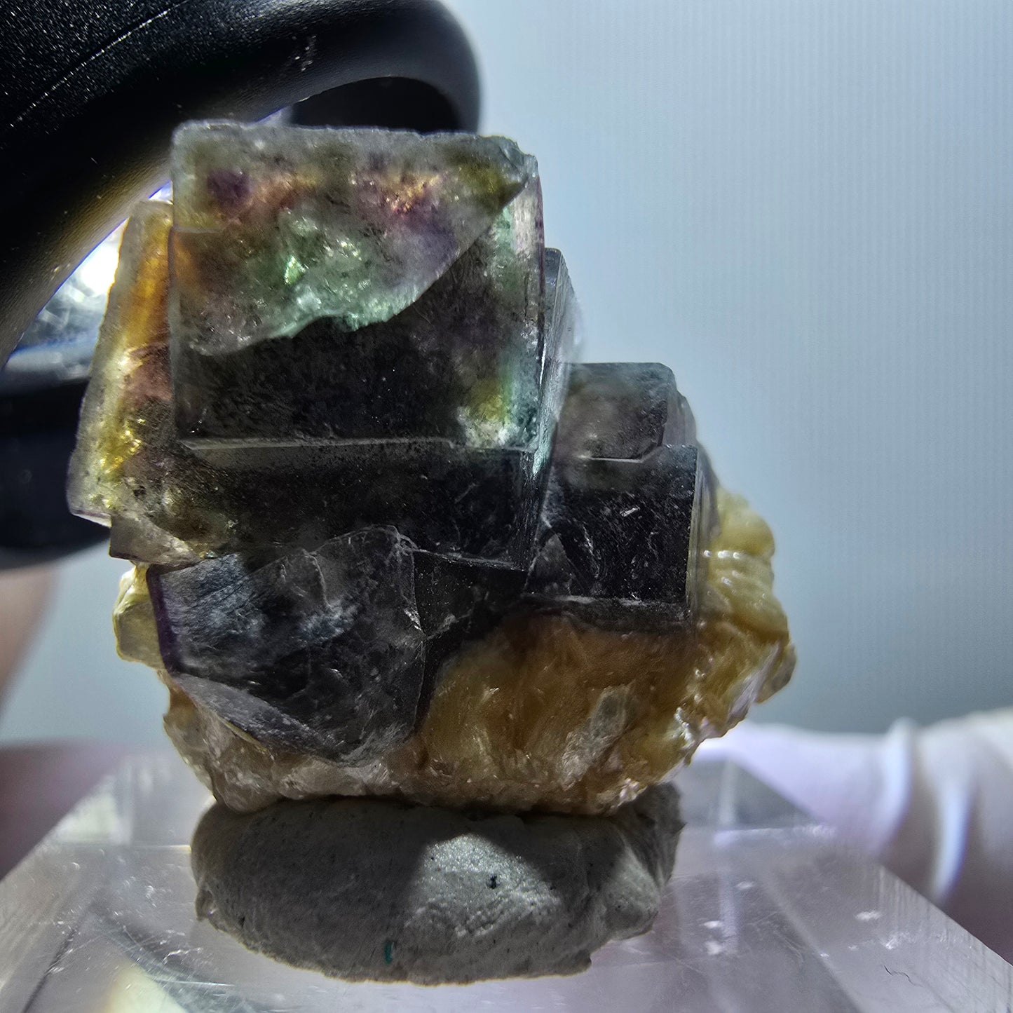 Cubes de fluorite fantôme colorés, spécimen de muscovite d'Erongo, Namibie 24*19*20 mm #11953 