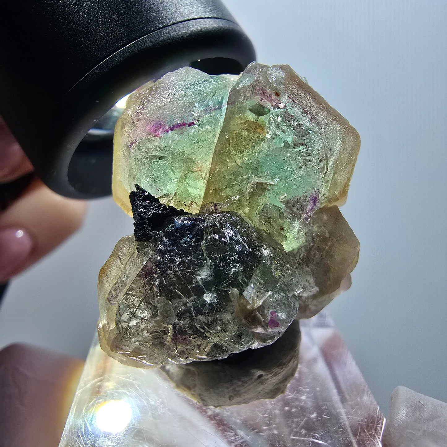 Fluorite fantôme, Hyalite, Schörl Tourmaline Stage Erongo, Namibie 31*24*18mm #11960 