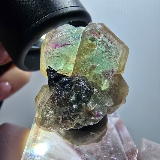 Phantom Fluorit, Hyalit, Schörl Turmalin Stufe Erongo, Namibia 31*24*18mm #11960