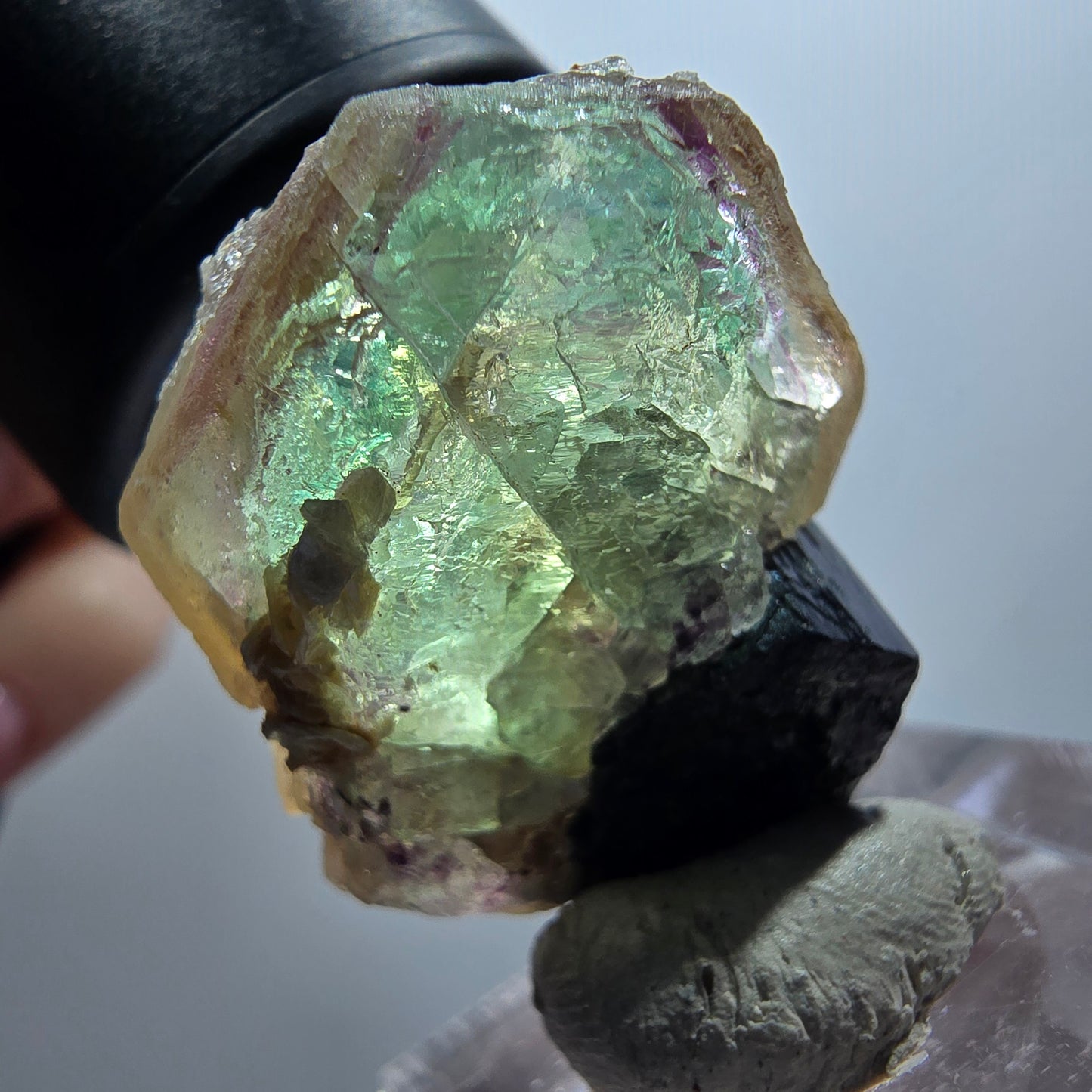 Fluorite fantôme, Hyalite, Schörl Tourmaline Stage Erongo, Namibie 31*24*18mm #11960 
