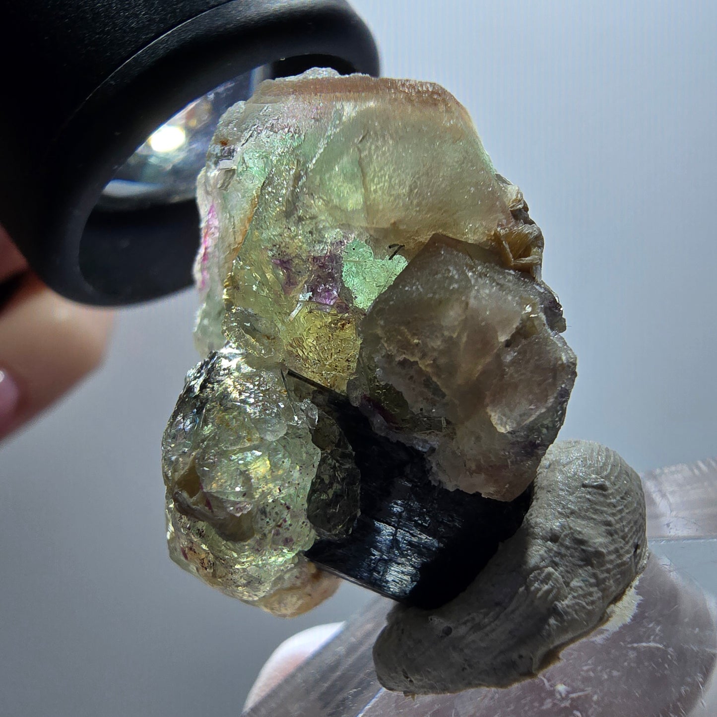 Fluorite fantôme, Hyalite, Schörl Tourmaline Stage Erongo, Namibie 31*24*18mm #11960 