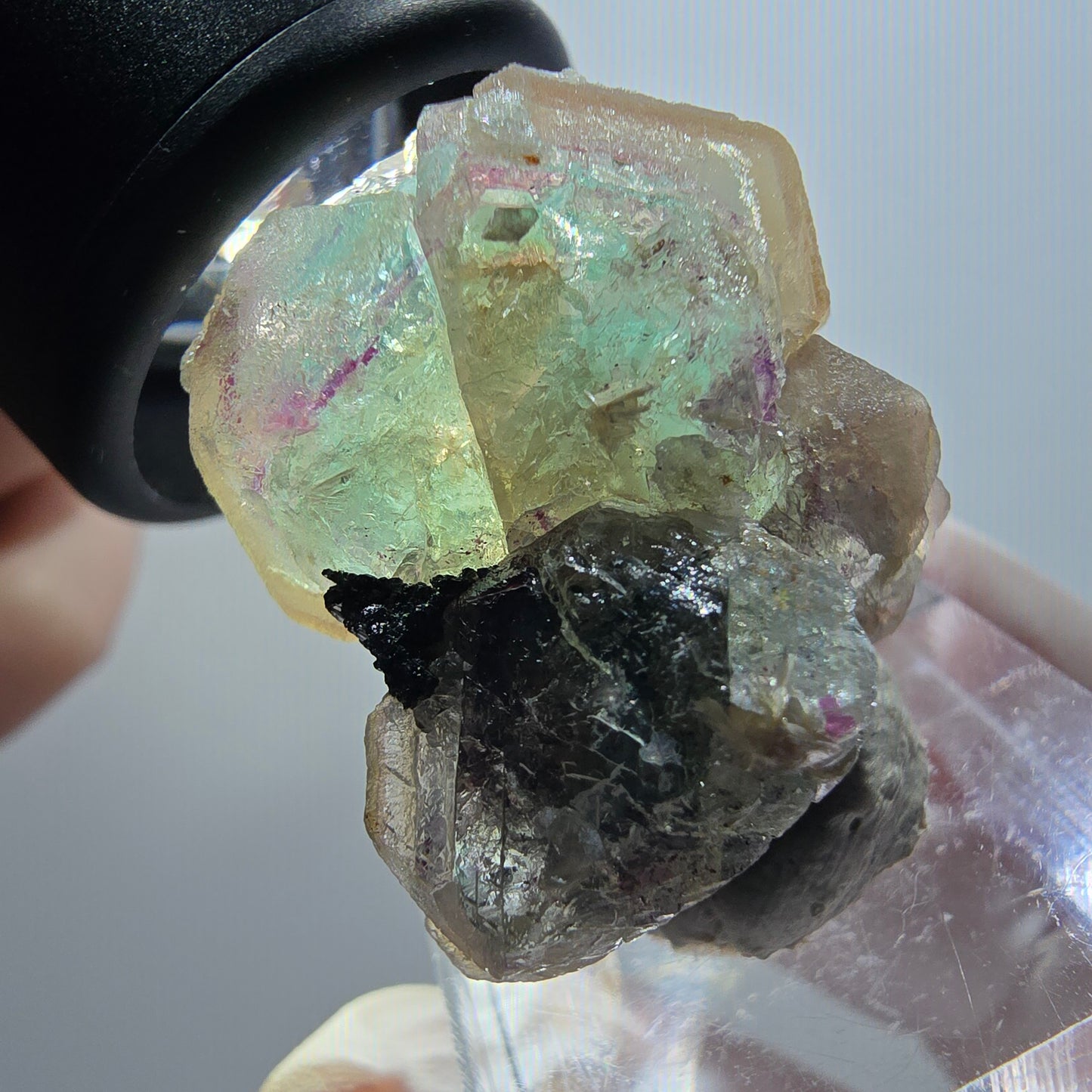 Fluorite fantôme, Hyalite, Schörl Tourmaline Stage Erongo, Namibie 31*24*18mm #11960 