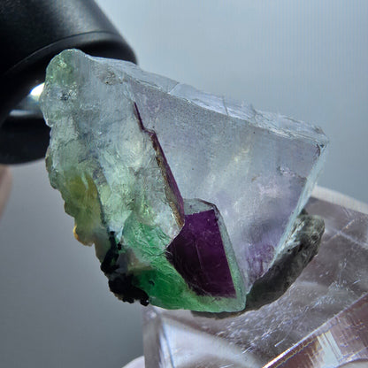 Fluorite fantôme transparente, hyalite, tourmaline Schörl Stage Erongo, Namibie 34*25*14mm #11961 