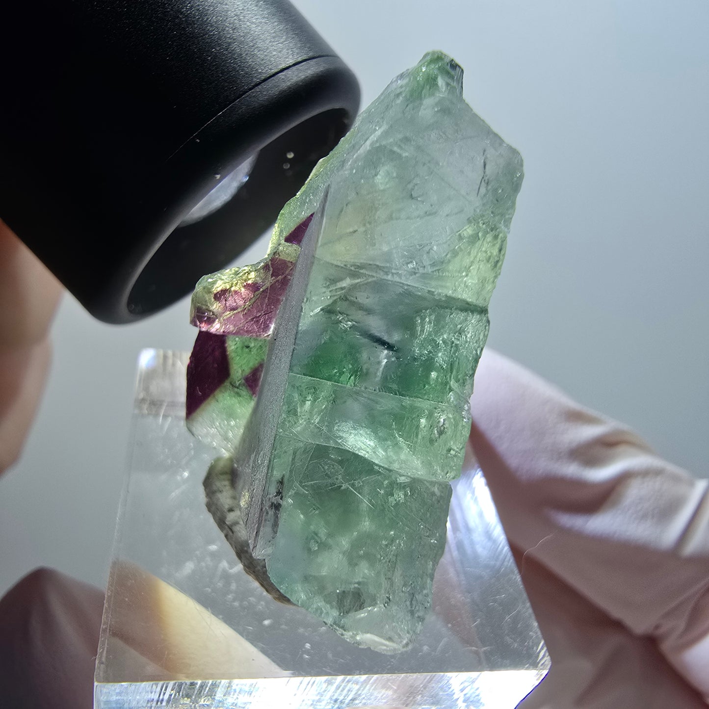 Fluorite fantôme transparente, hyalite, tourmaline Schörl Stage Erongo, Namibie 34*25*14mm #11961 