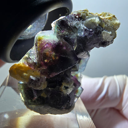 Spécimen de fluorite fantôme colorée, muscovite, hyalite, Erongo, Namibie 35*25*20mm #11964 