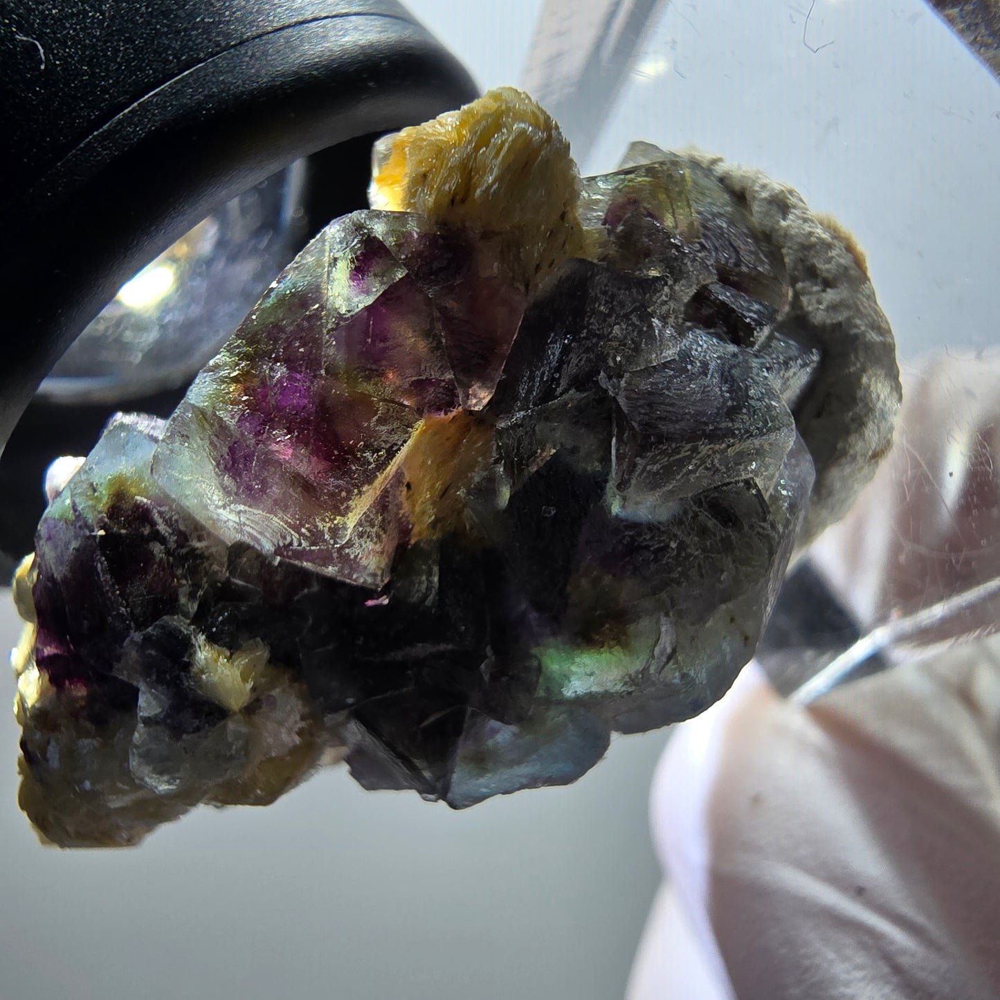 Spécimen de fluorite fantôme colorée, muscovite, hyalite, Erongo, Namibie 35*25*20mm #11964 